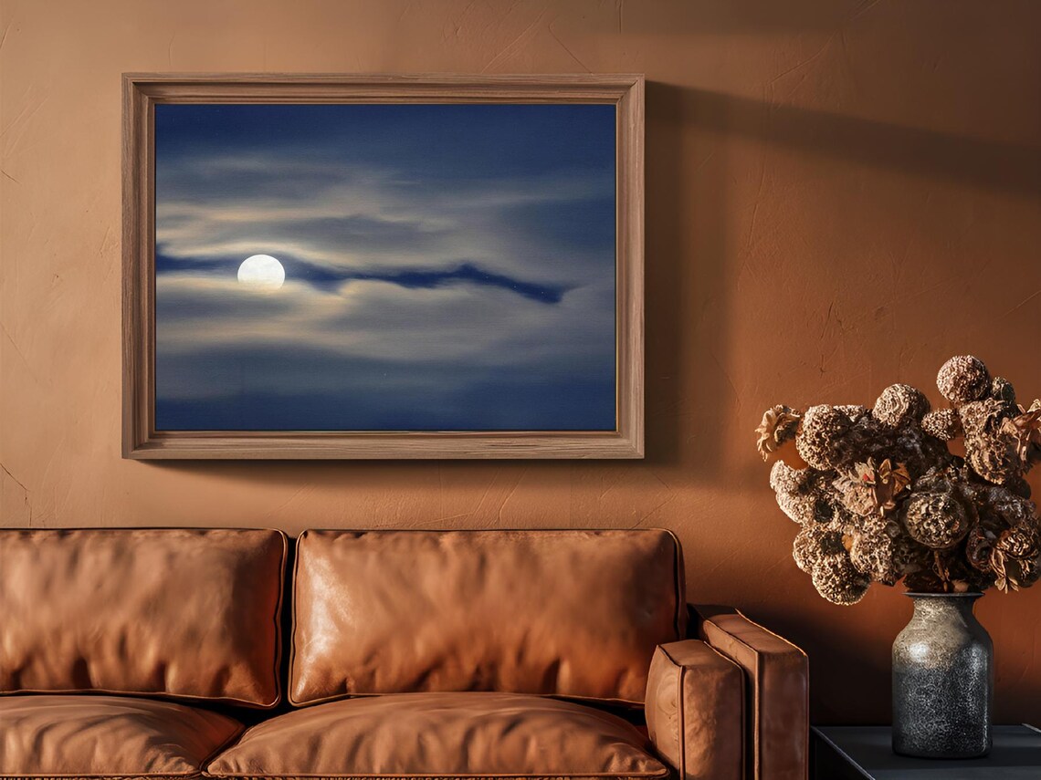 Full Moon Cloudy Night Sky Dark Moody Cinematic Landscape Art Poster - Image 3