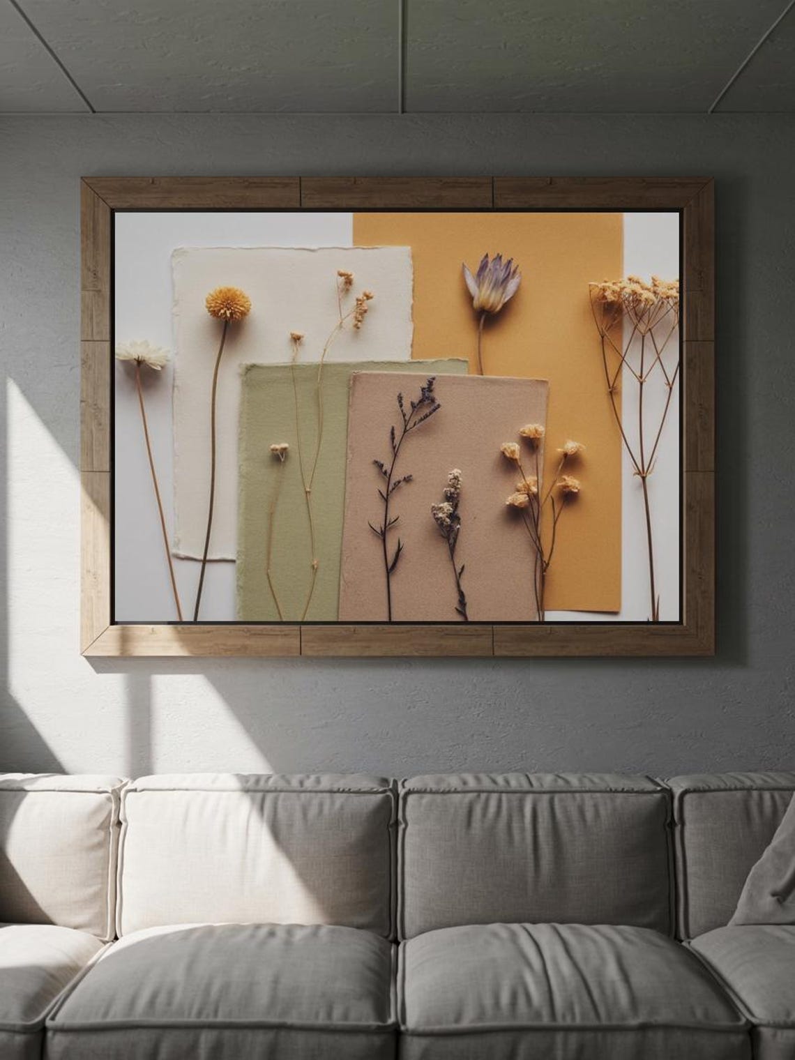 Pressed Dried Wildflowers Earth Tone Botanical Collage Wall Art