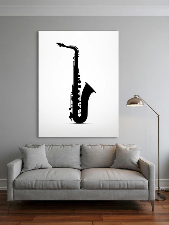 Saxophone Silhouette Black White Minimalist Instrument Music Poster