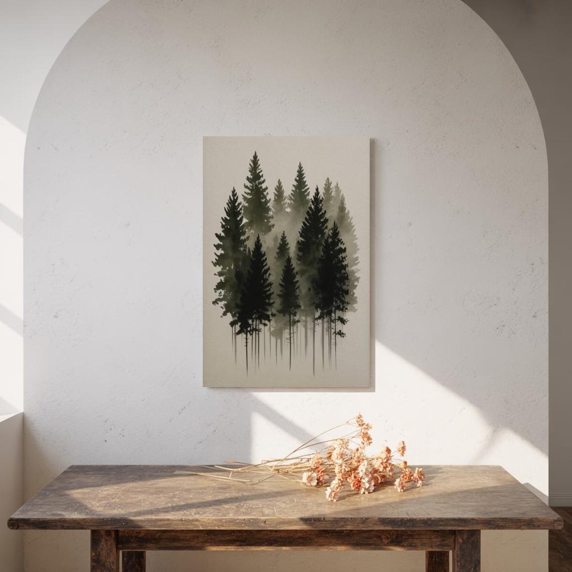 Misty Pine Forest Minimalist Nature Wall Art - Image 3