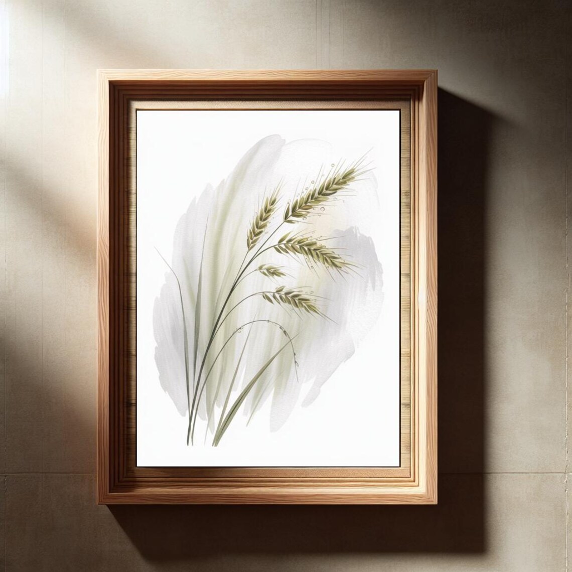 Green Wheat Stalks Watercolor Soft Botanical Farmhouse Poster - Image 2