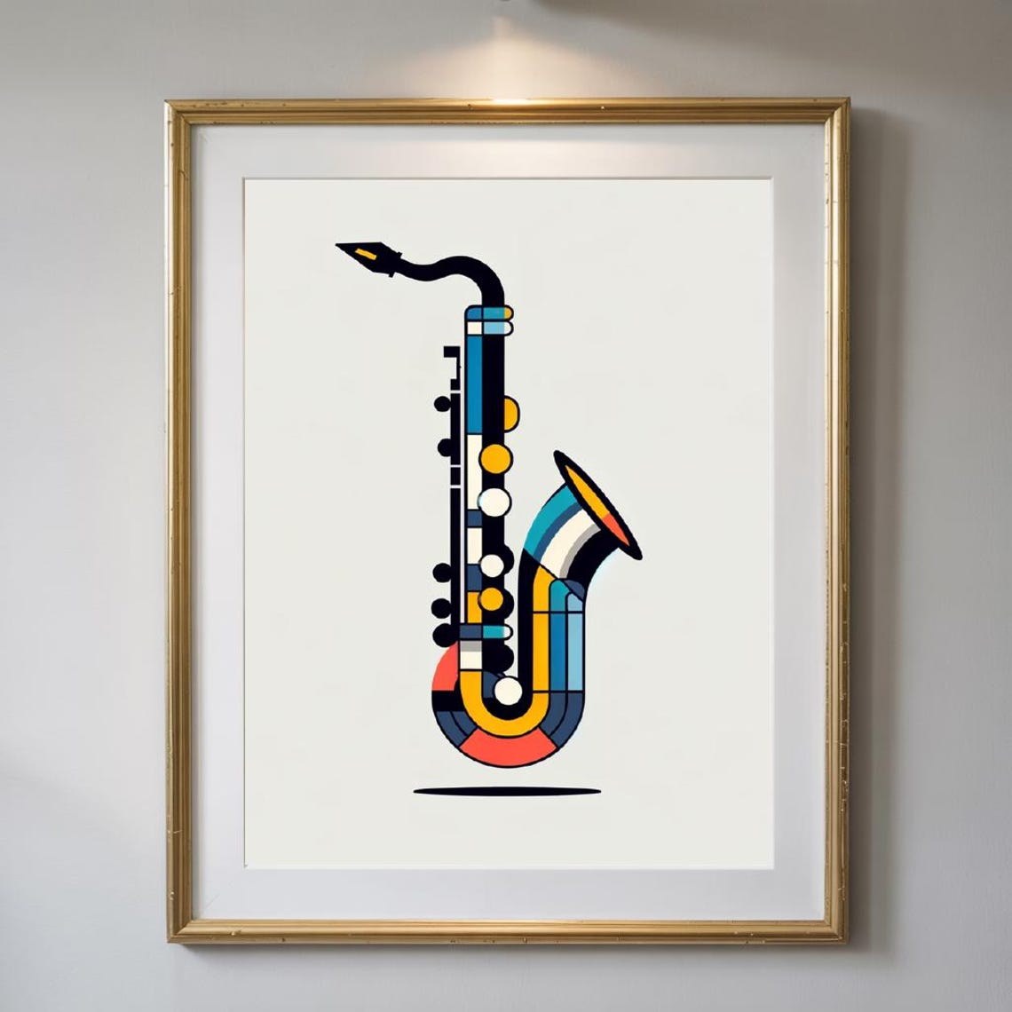 Pop Art Saxophone Colorful Geometric Bauhaus Musician Studio Print