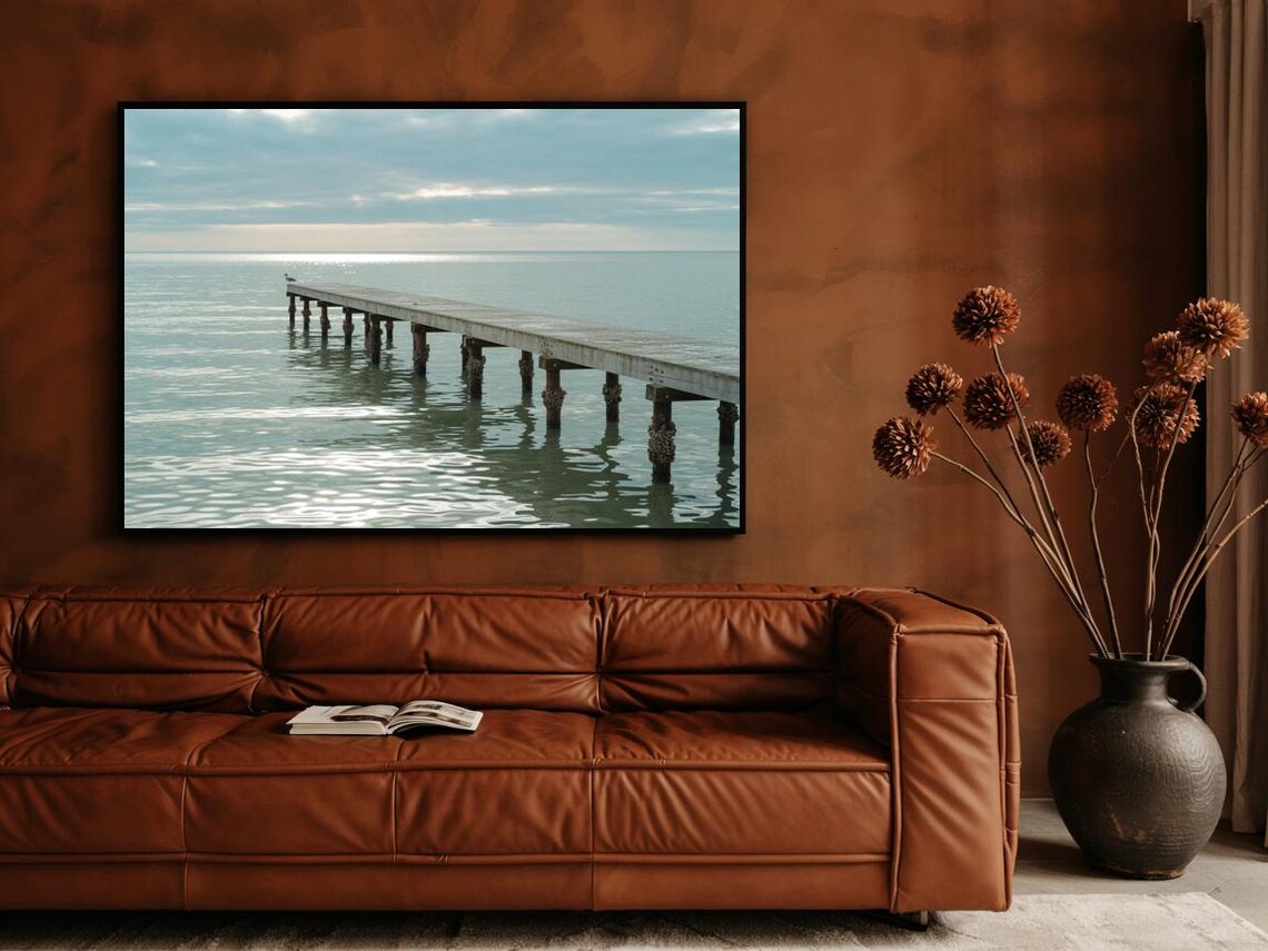 Wooden Pier Over Calm Turquoise Sea Coastal Landscape Poster - Image 3