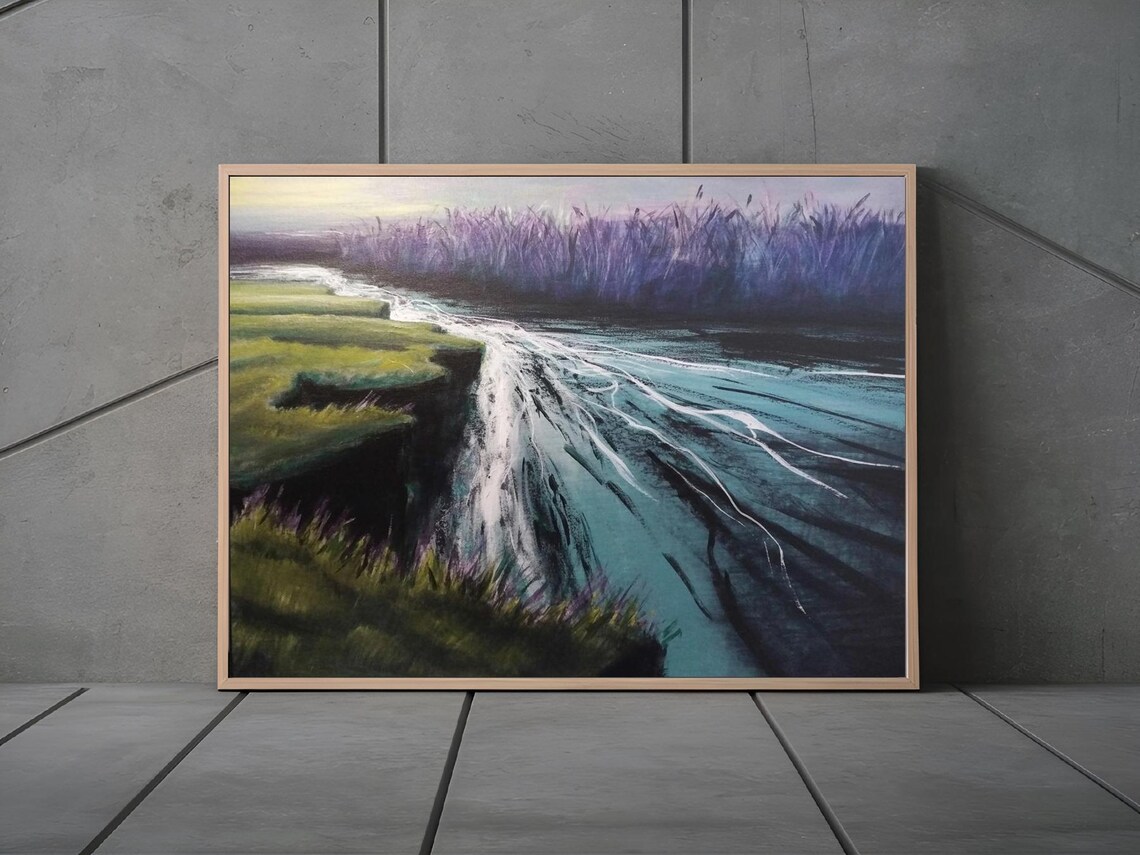 Moody Winding River Through Green Banks At Dusk Nature Poster - Image 2