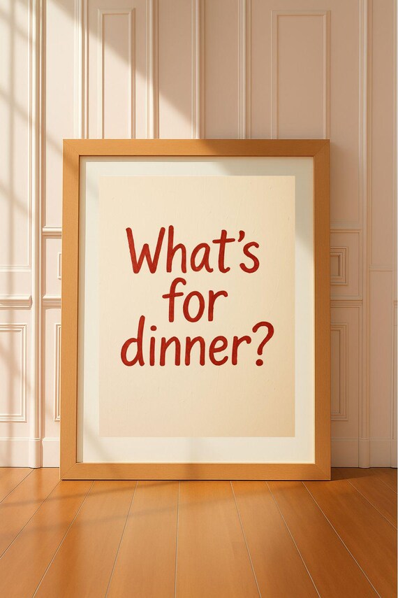 What's for Dinner Red Handwritten Script Kitchen Quote Poster