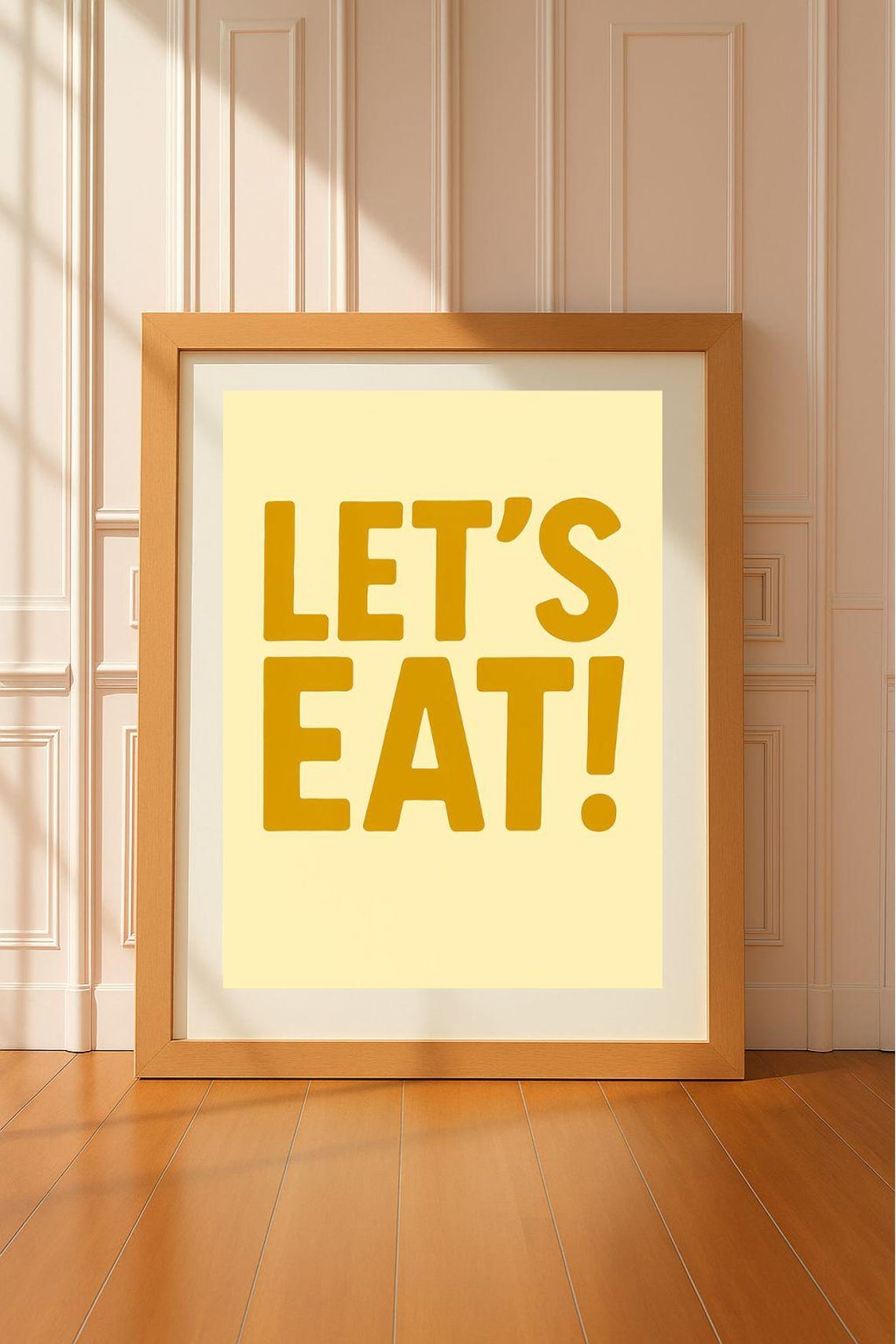 Lets Eat Bold Mustard Yellow Retro Typography Kitchen Wall Poster