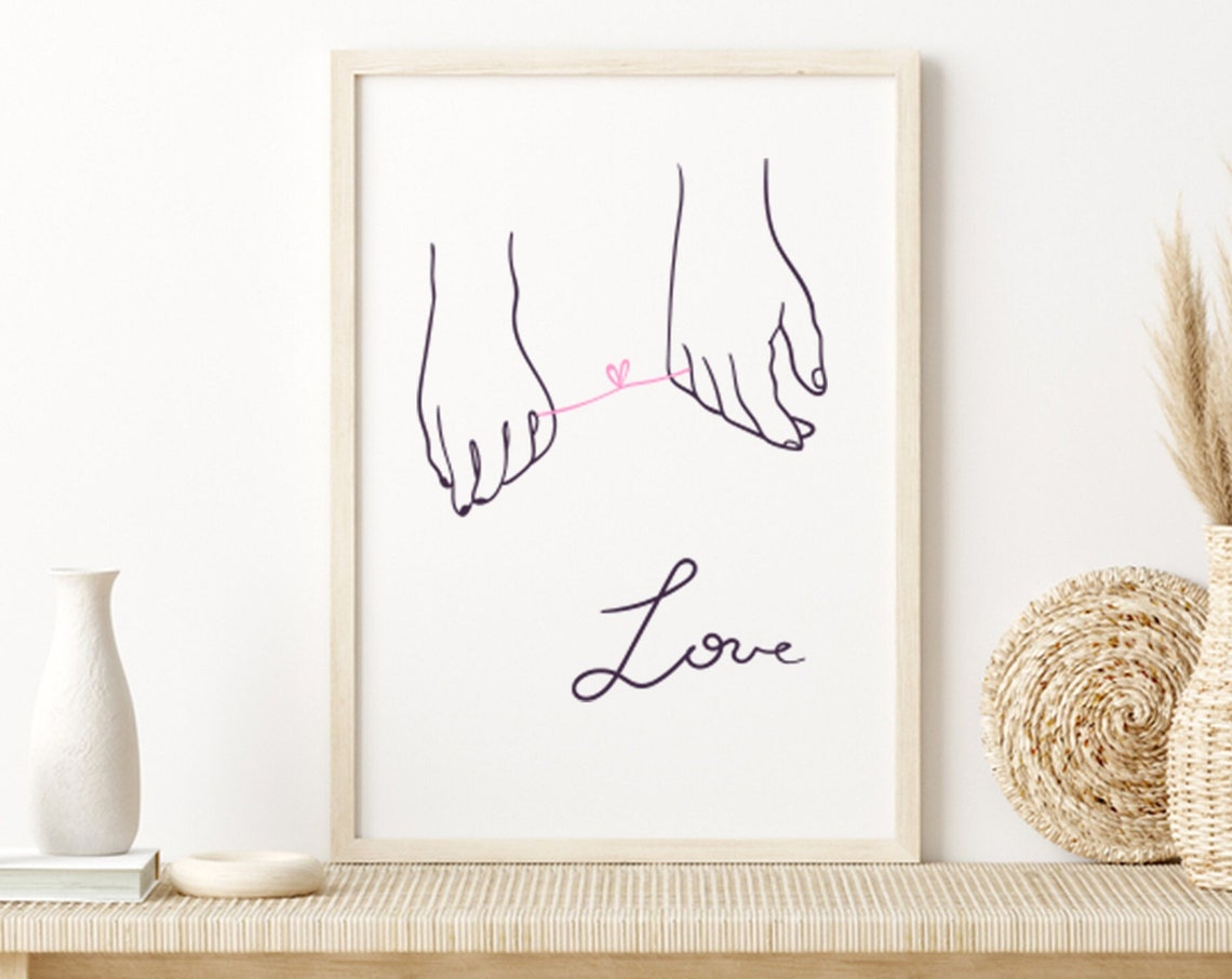 Line Hands Wooden Sign I Love You Hand Sign Romantic Couple One Line Drawing Wall Art