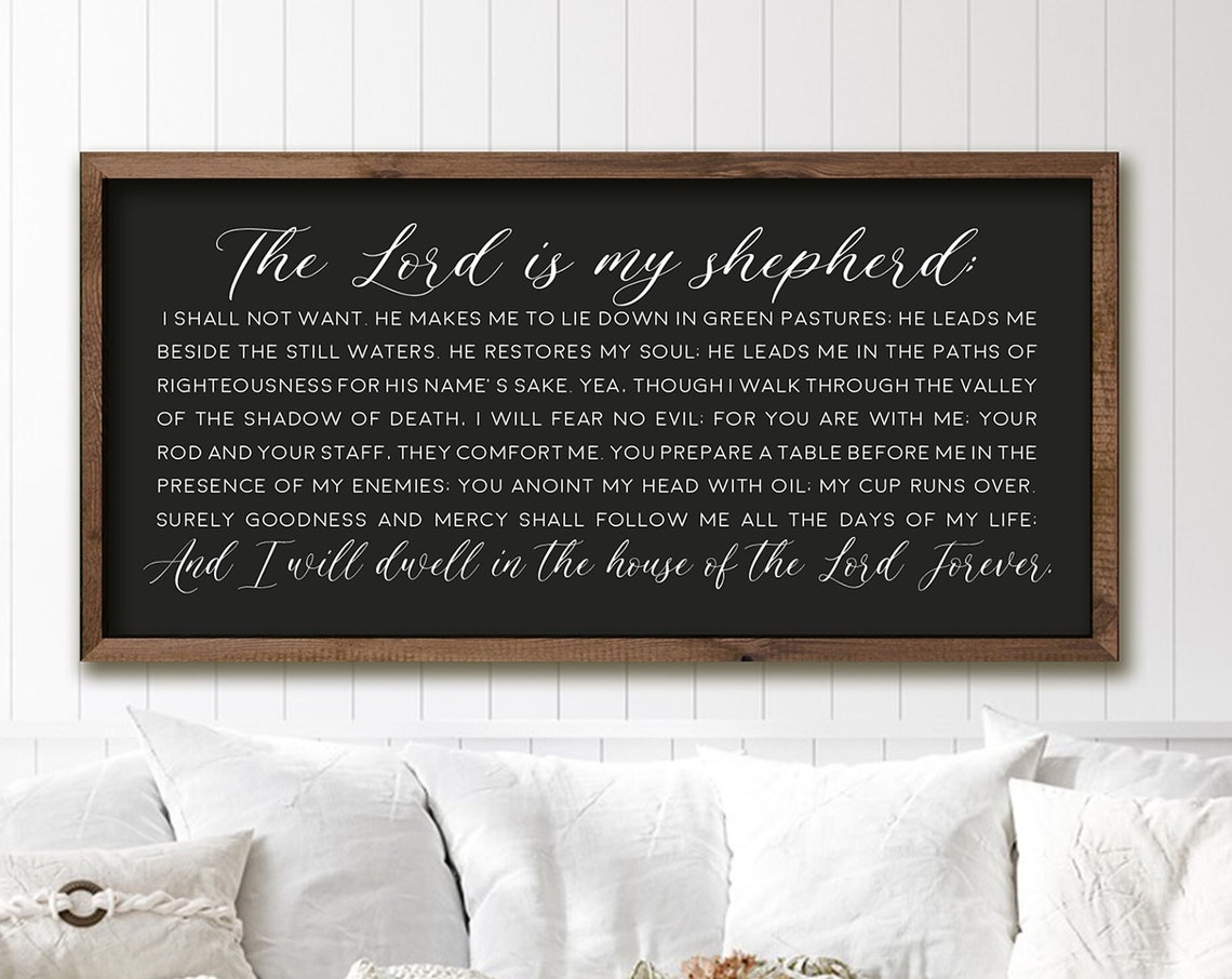 The Lord Is My Shepherd Scripture Wall Art Psalm 23 Farmhouse Decor Wooden Bible Verse Sign Christian Wall Decor Black Background Decor