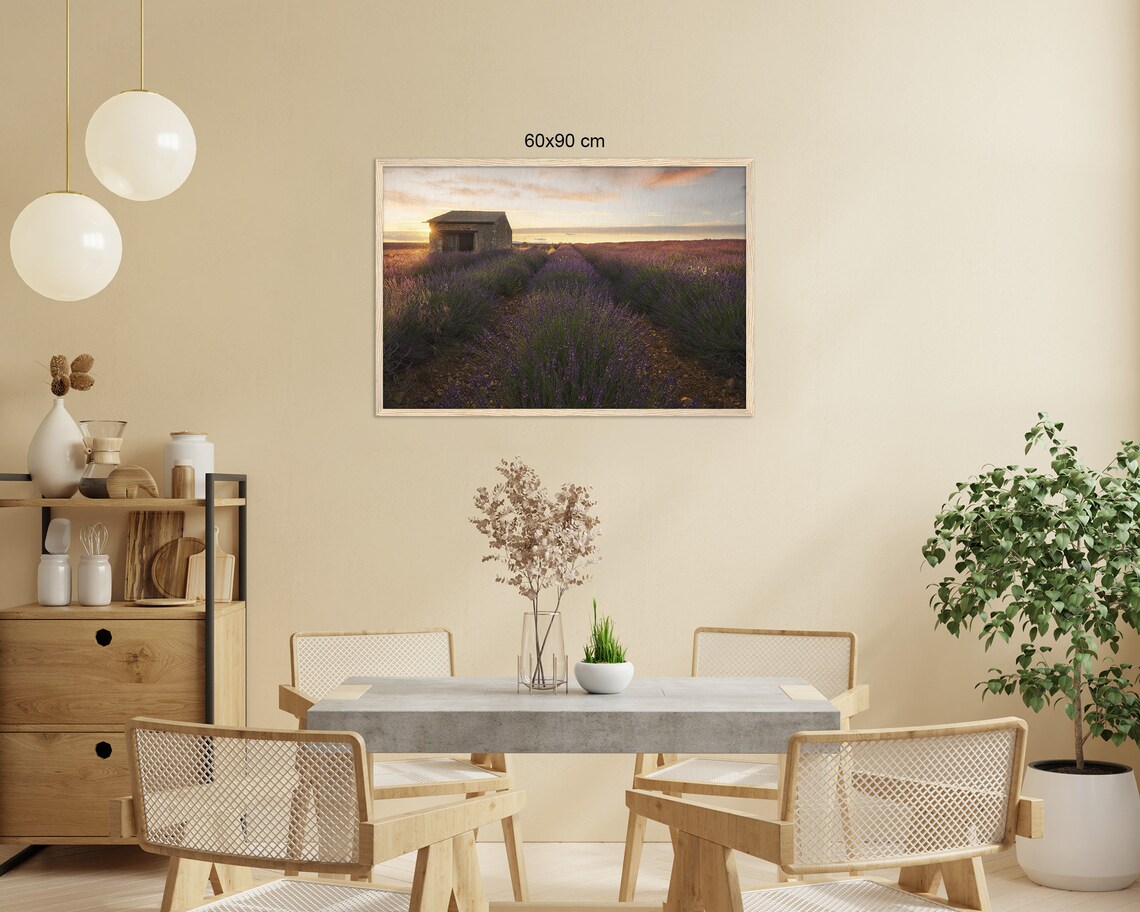Provence Lavender Field Sunset Stone Hut France Countryside Poster - Image 2