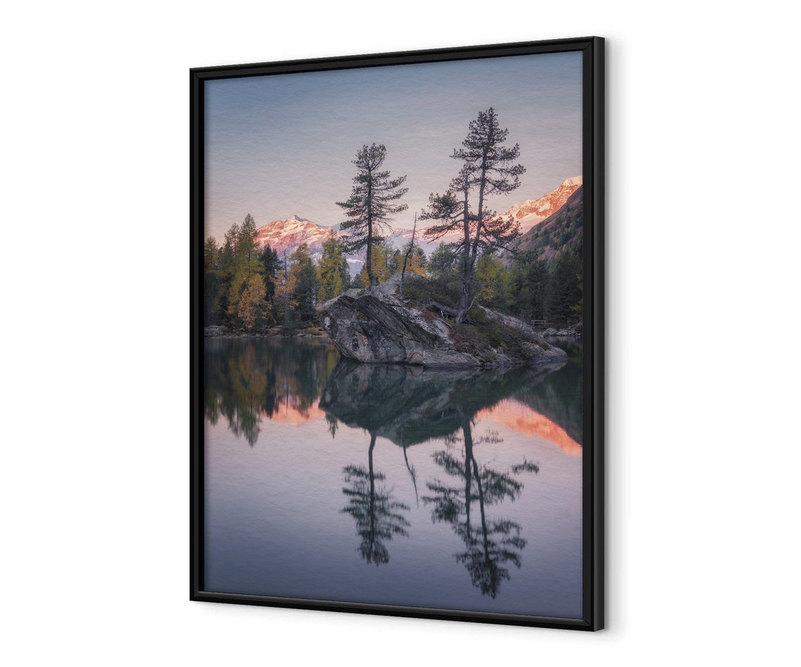 Alpine Mountain Lake At Sunrise With Perfect Mirror Reflection Poster - Image 4