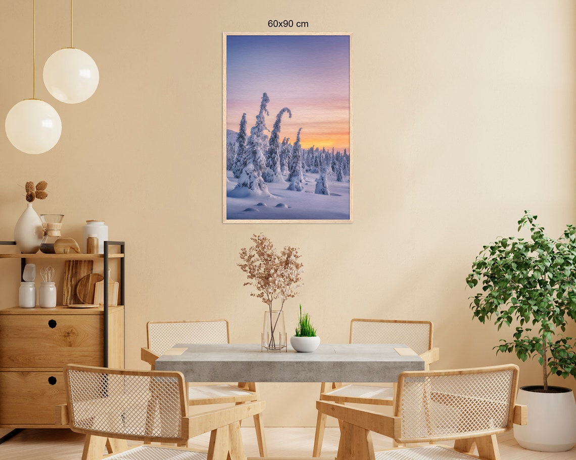 Lapland Winter Snow Covered Pines Pink Sunset Arctic Sky Poster - Image 2