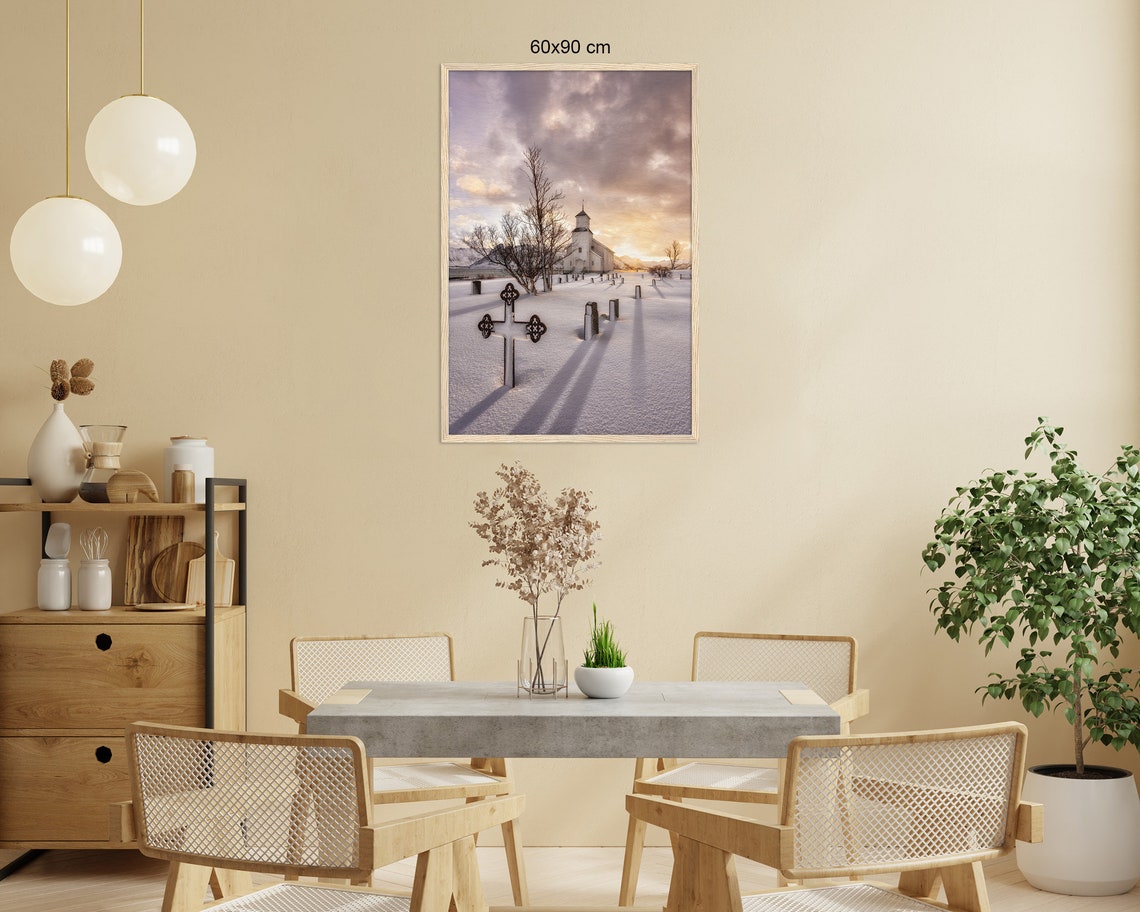 Gimsoy Church Lofoten Norway Sunrise Snowy Graveyard Winter Poster - Image 2