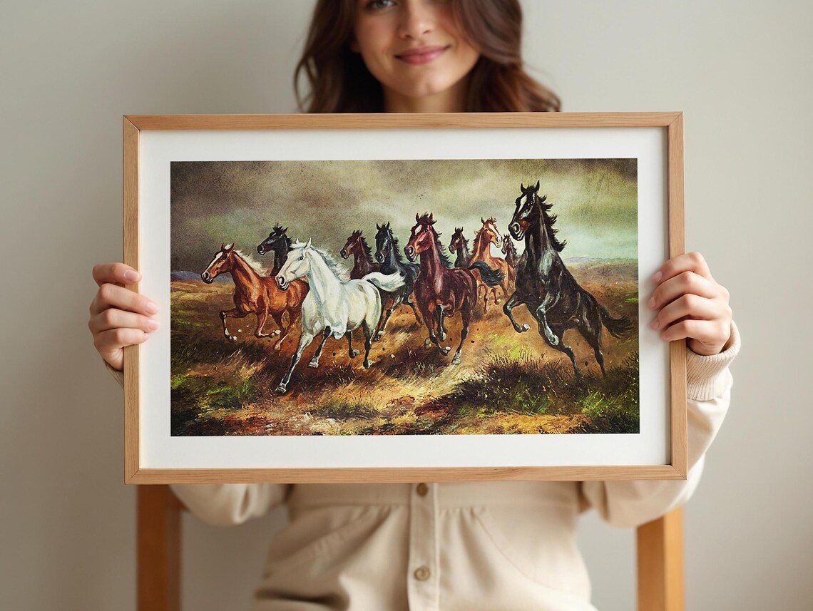 Running Horses Herd Vintage Western Prairie Painting Wall Poster - Image 3