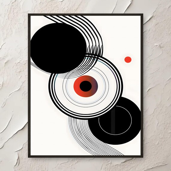 Dynamic Circle Abstract Wall Art Black Red Modern Geometric Print Minimalist Concentric Poster Bold Contemporary Home Decor