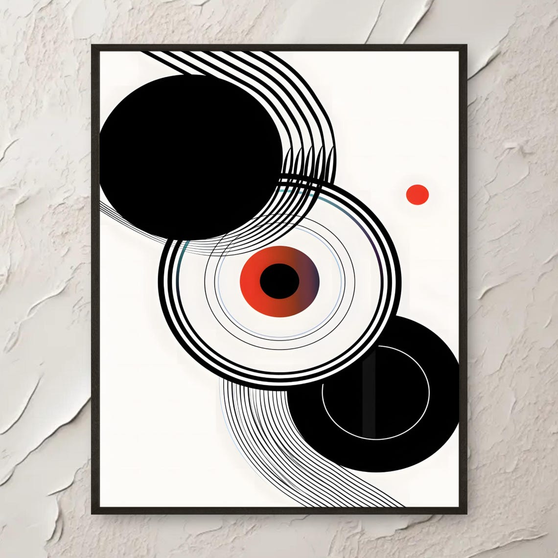Dynamic Circle Op Art Black Red Concentric Geometric Modern Poster