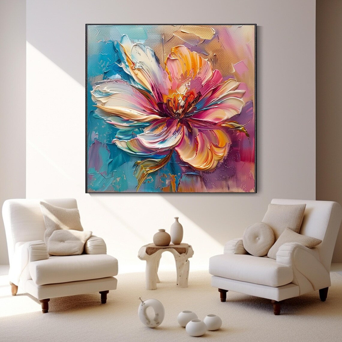 Colorful Abstract Flower Palette Knife 3D Impasto Art Poster - Image 2