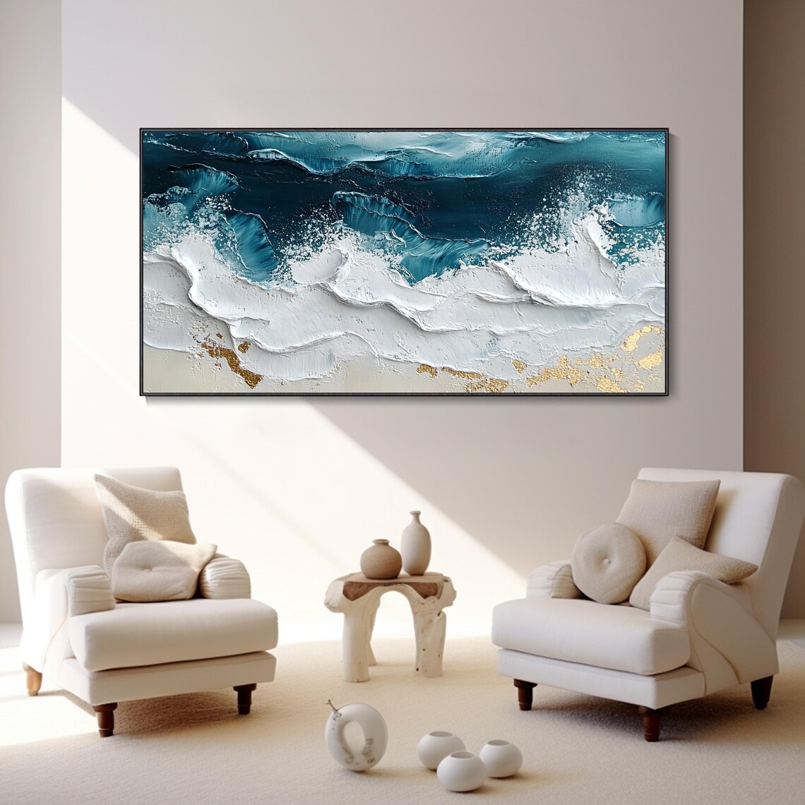 Abstract Teal Ocean Waves White Foam Textured Seascape Poster - Image 2