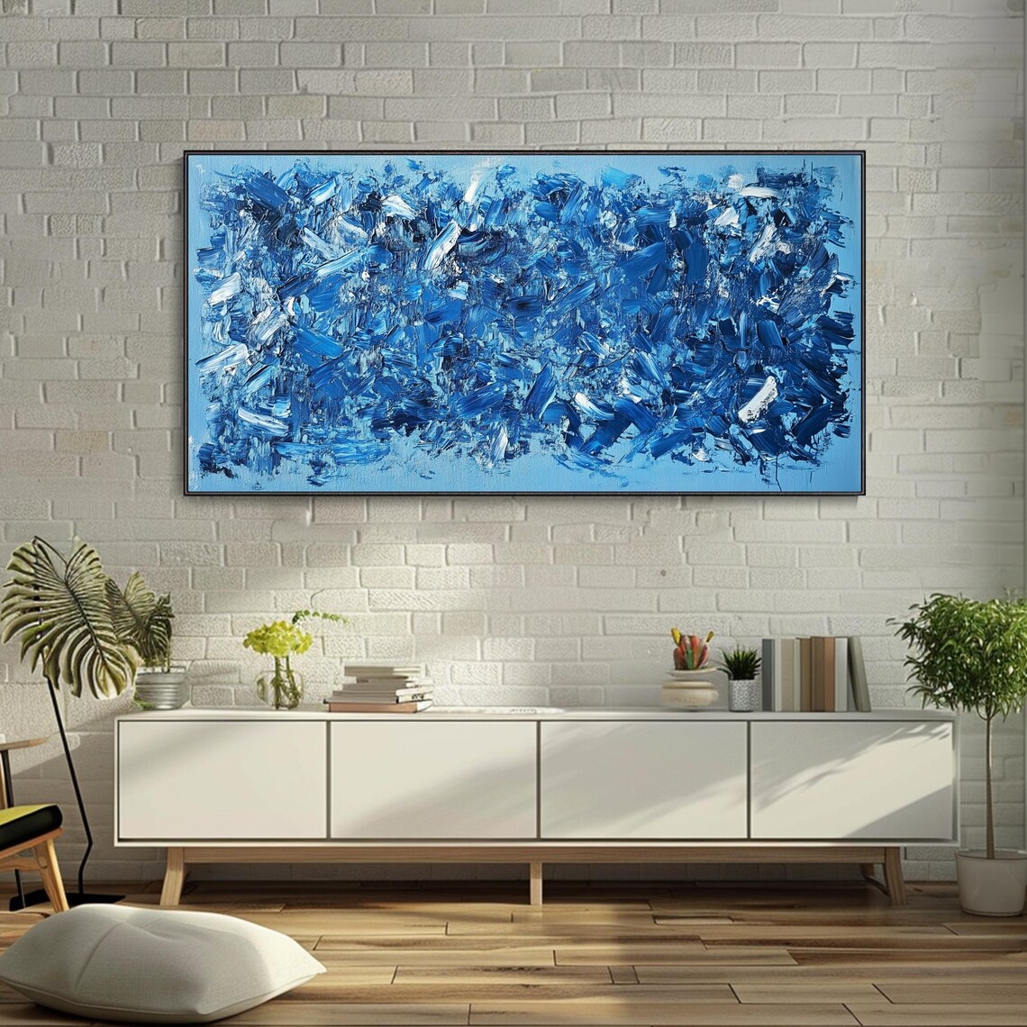 Cobalt Blue Abstract Palette Knife Texture Original Painting Poster - Image 2