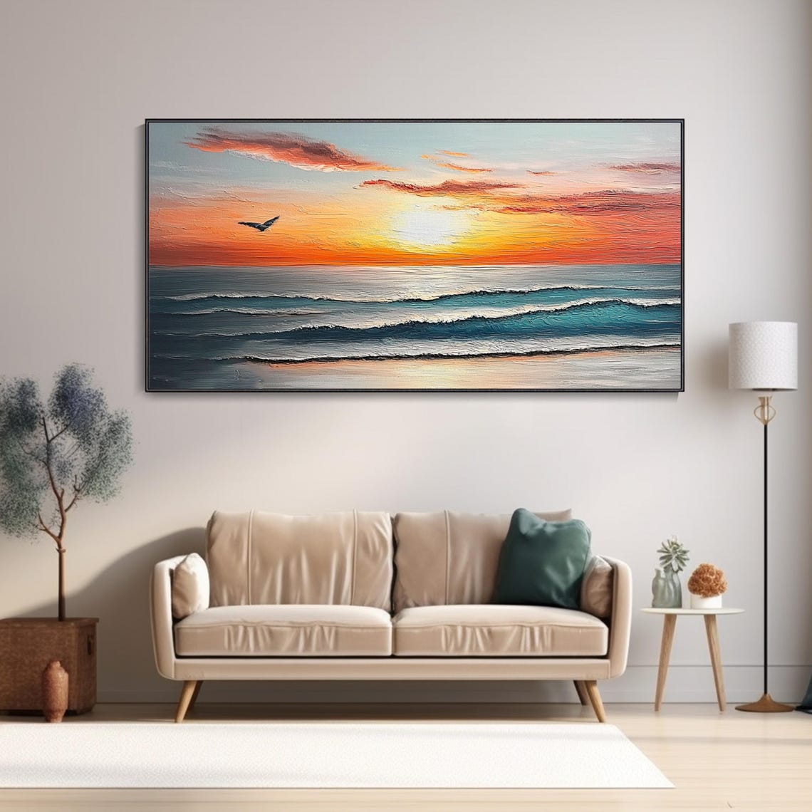 Ocean Sunset Seagull Waves 3D Textured Coastal Seascape Art Poster - Image 4