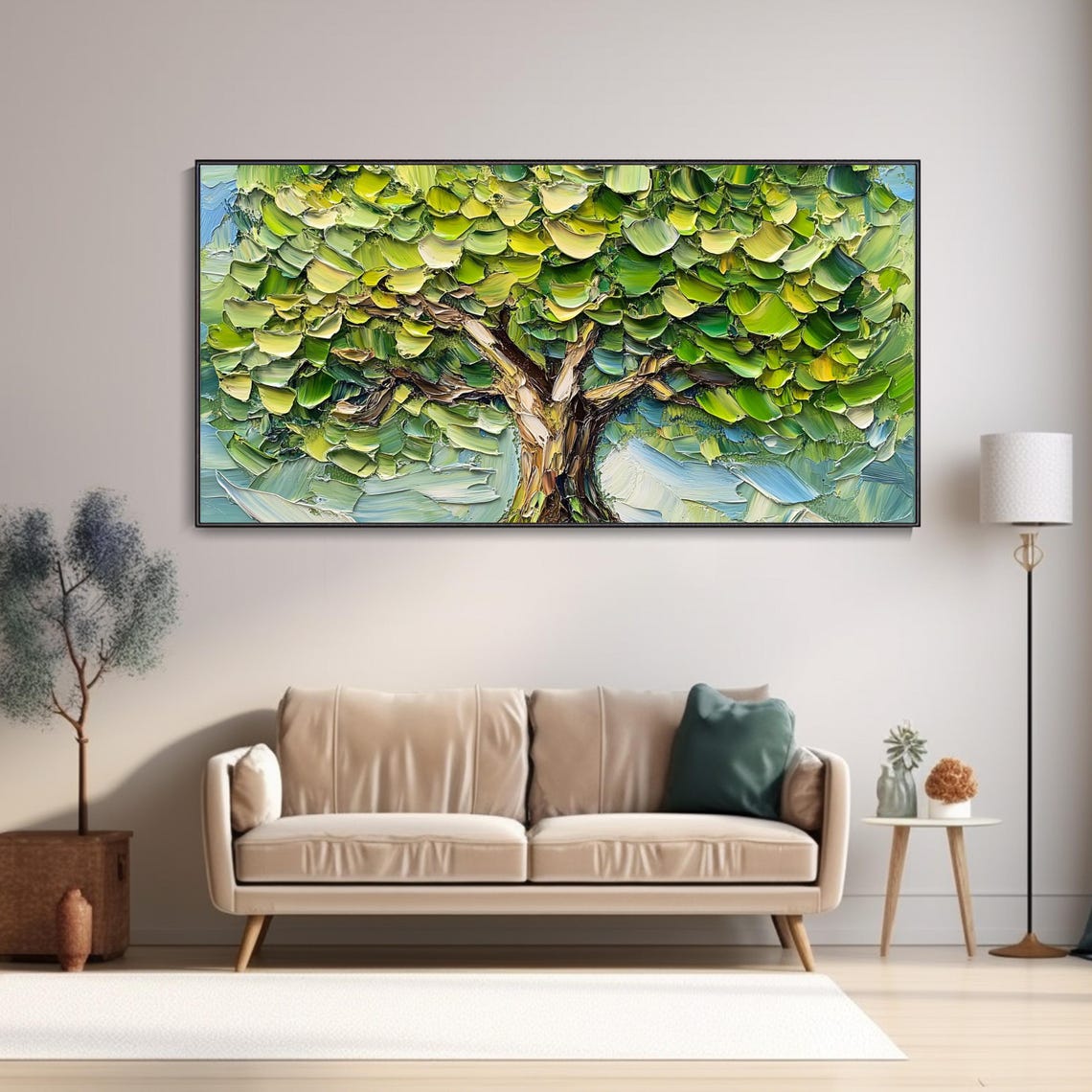 Green Tree Canopy Lush Foliage Thick Impasto Oil Painting Poster - Image 3