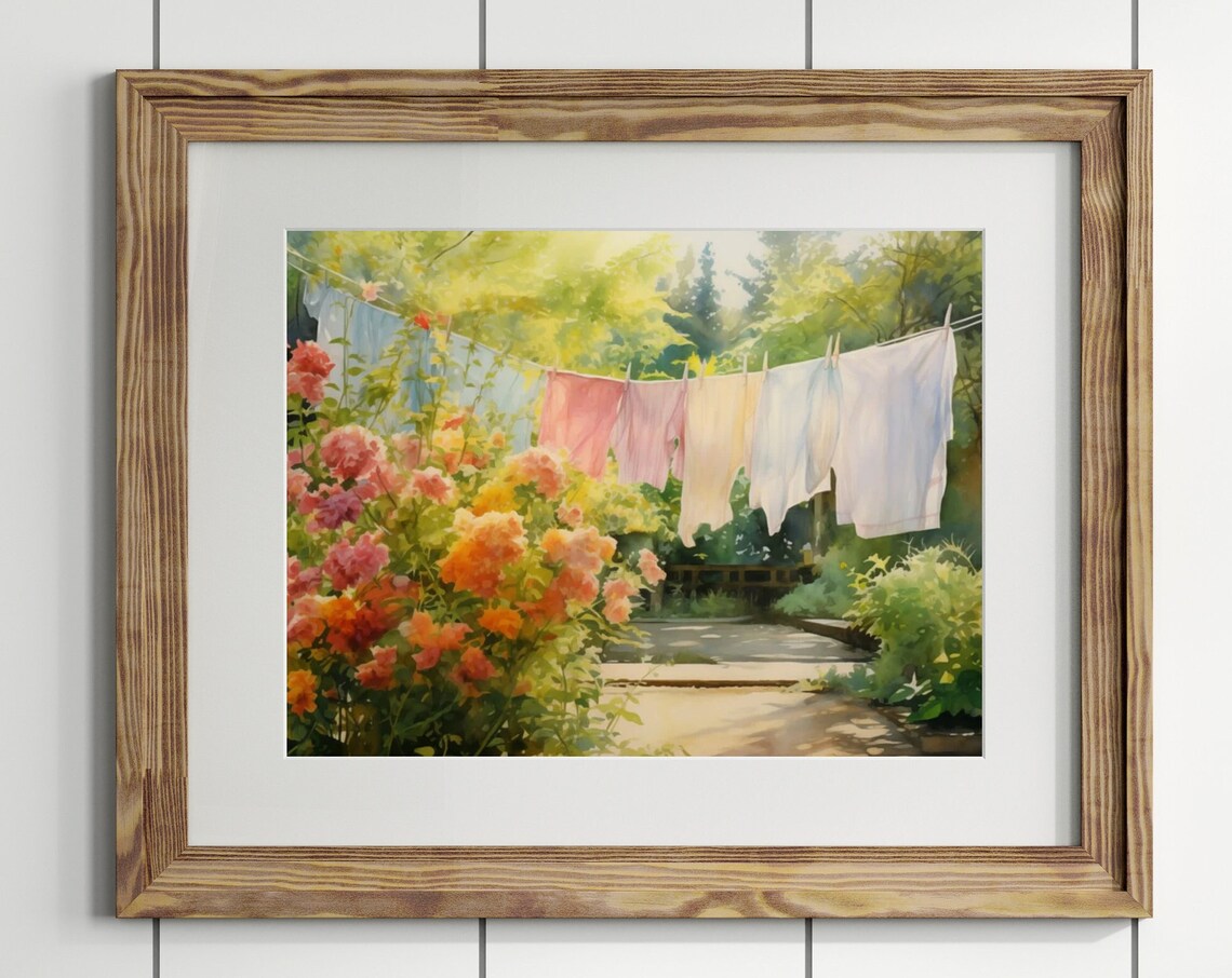 Laundry On A Line, Vintage Cottagecore Art Print - Image 2