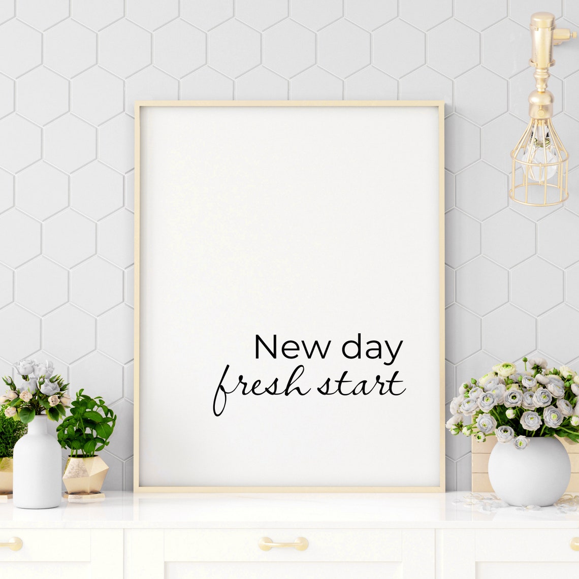 New Day Fresh Start Simple Script Typography Daily Motive Poster