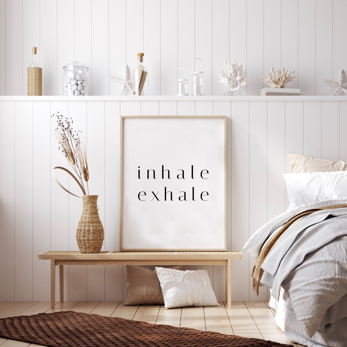 Inhale Exhale Yoga Meditation Calming Quote Minimalist White Poster - Image 3