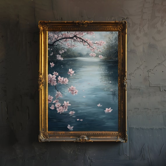 Japanese Cherry Blossom Poster Dark Academia Art Decor Antique Floral Illustration Vintage Nature Wall Rustic