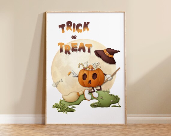 Funny Halloween Pumpkin Art Trick Or Treat Autumn Party Wall Decor