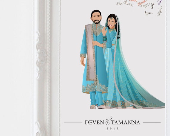 Indian Wedding Guestbook Alternative Hindu Wedding Pakistan Wedding Customised Portrait Couple Illustration Custom Drawing Hand Drawn