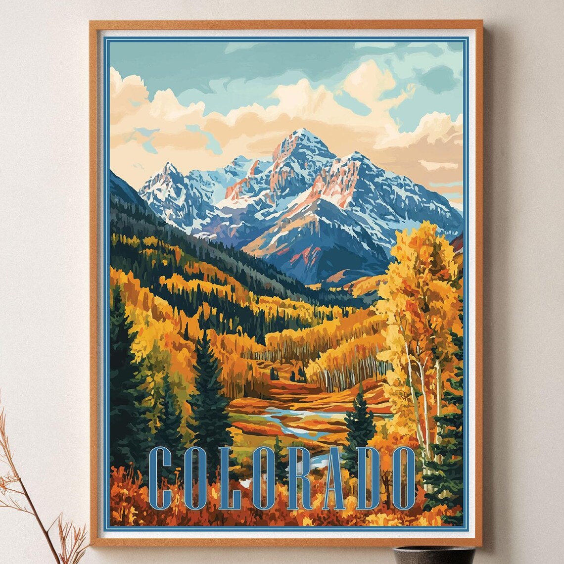 Colorado Snowy Peaks Golden Aspen Forest Mountain Travel Poster