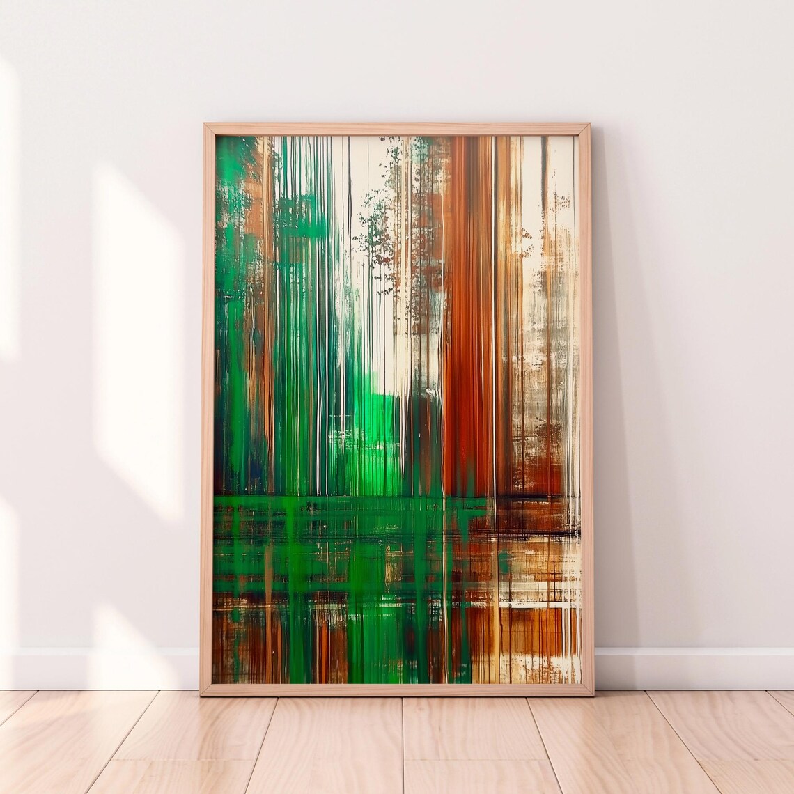Abstract Forest Print - Green & Rust Wall Art