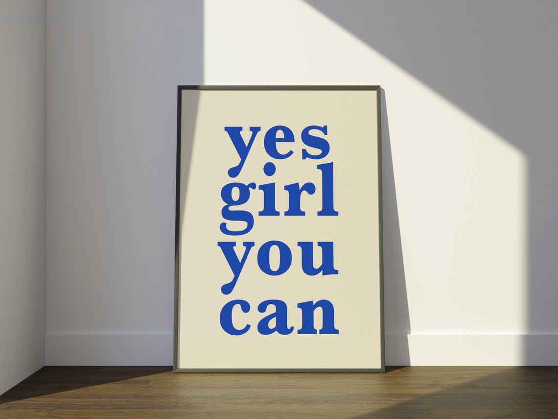 Yes Girl You Can Bold Blue Typography Inspirational Art Poster - Image 4