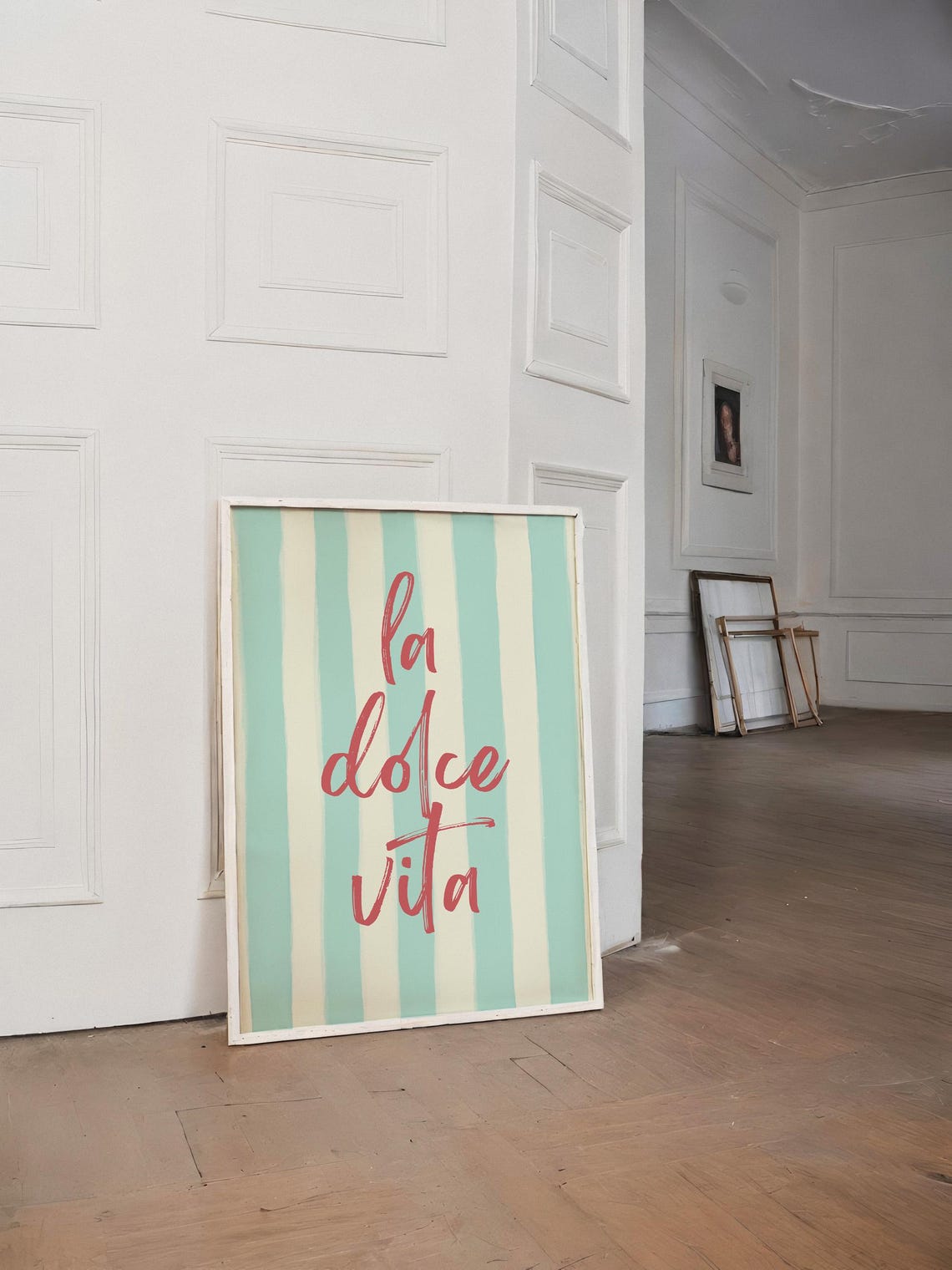 La Dolce Vita Coral Script Typography Mint Striped Quote Poster - Image 5