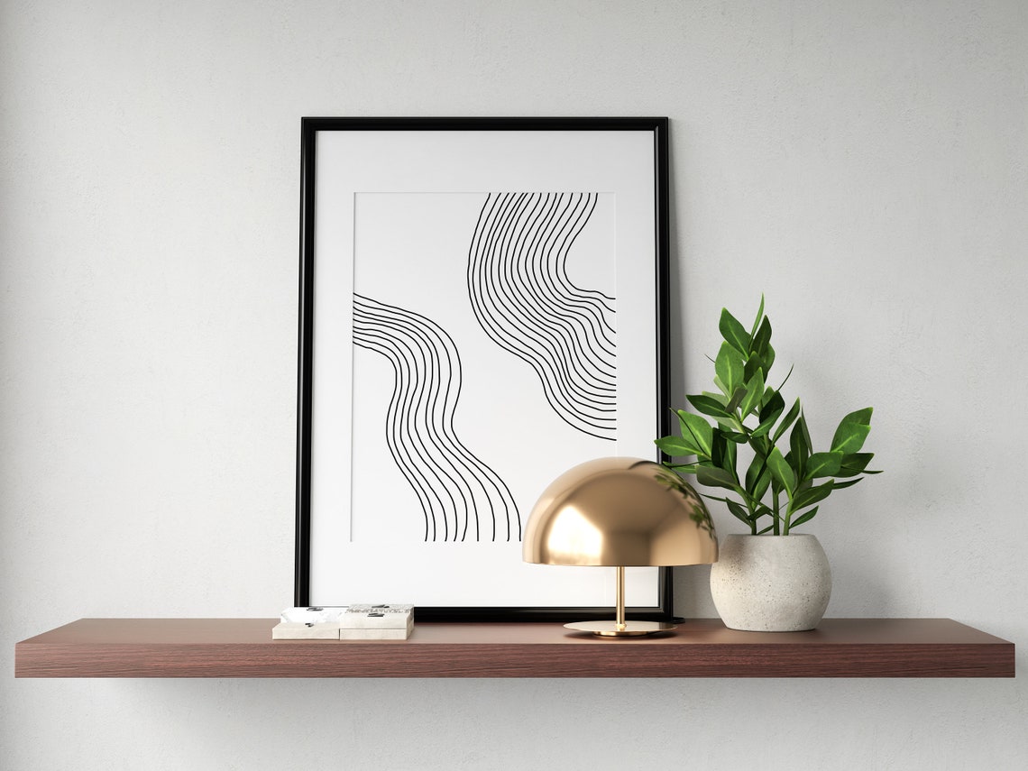 Minimalist Wavy Parallel Line Duo Abstract Neutral Wall Art Print - Image 3