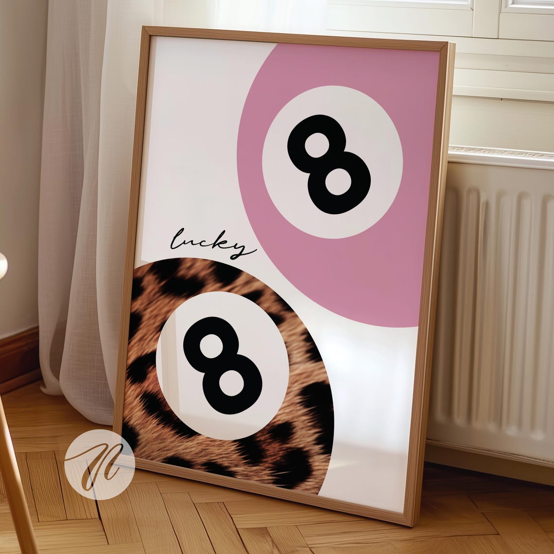 Pink Lucky 8 Ball Leopard Cheetah Pool Hall Preppy Dorm Wall Art