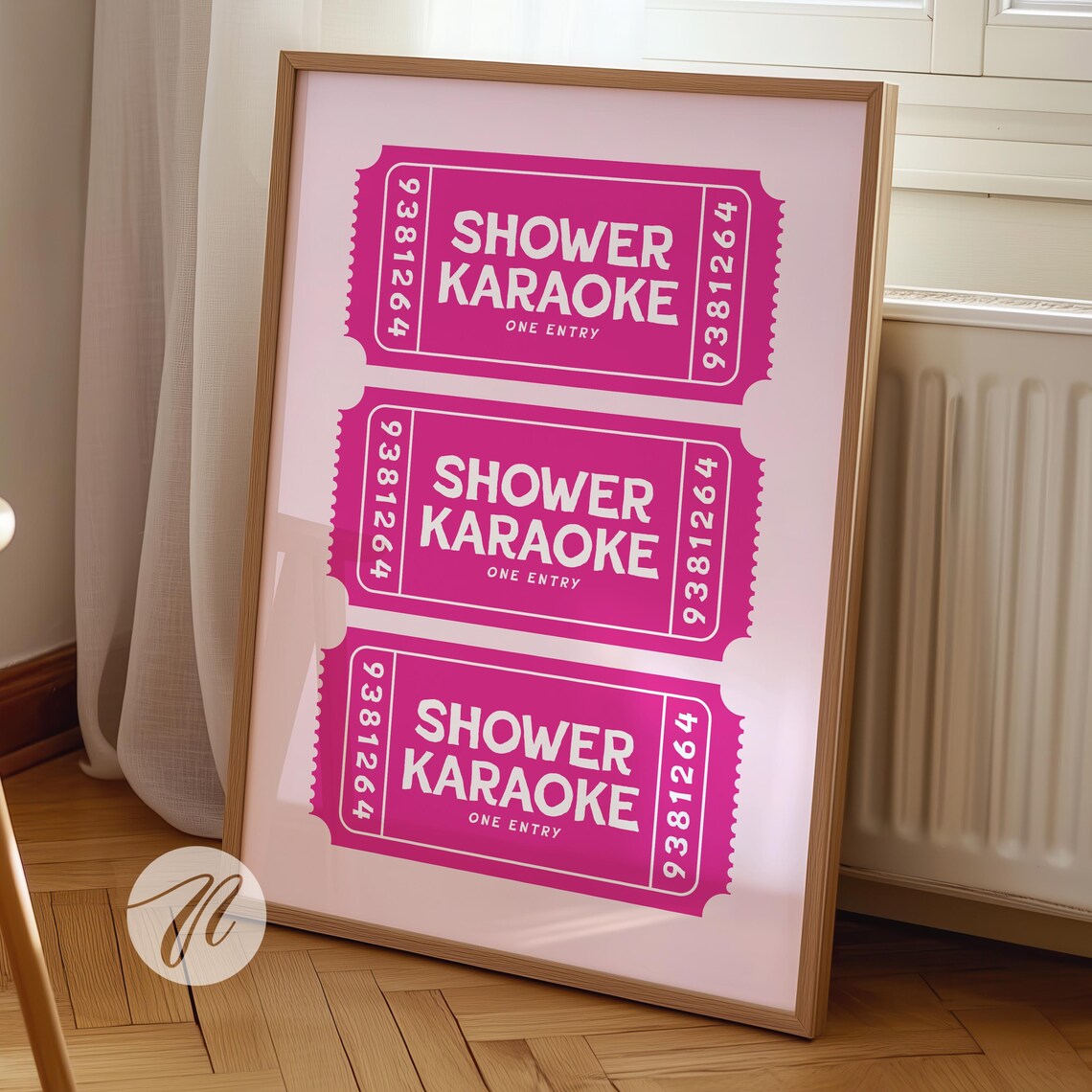 Shower Karaoke Ticket, Pink Retro Bathroom Art Print