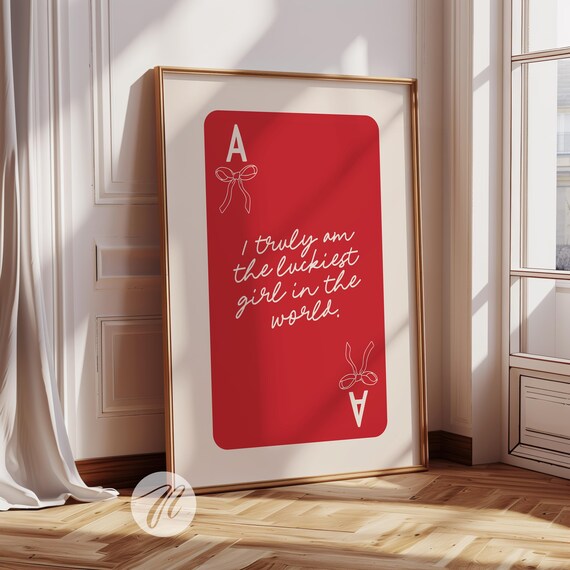 Red Bows Print Ace Card Lucky Girl Syndrome Poster Preppy Room Wall Art Coquette Home College Apartment Decor