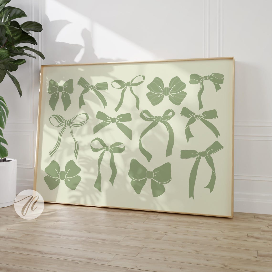 Sage Green Bows Pattern Coquette Preppy Room Trendy Wall Art