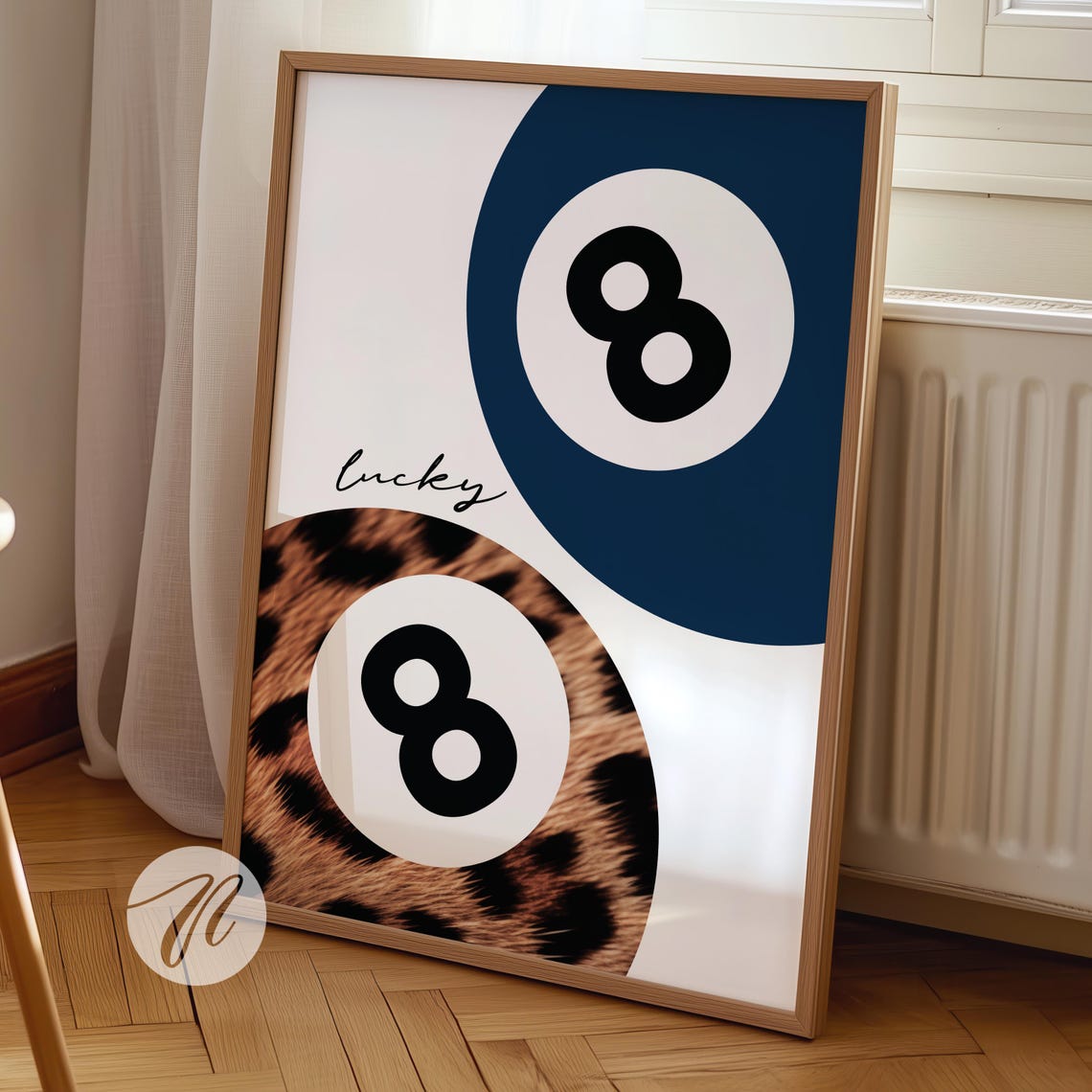 Navy Lucky Eight Ball Leopard Fur Trendy Retro Pool Decor Wall Poster