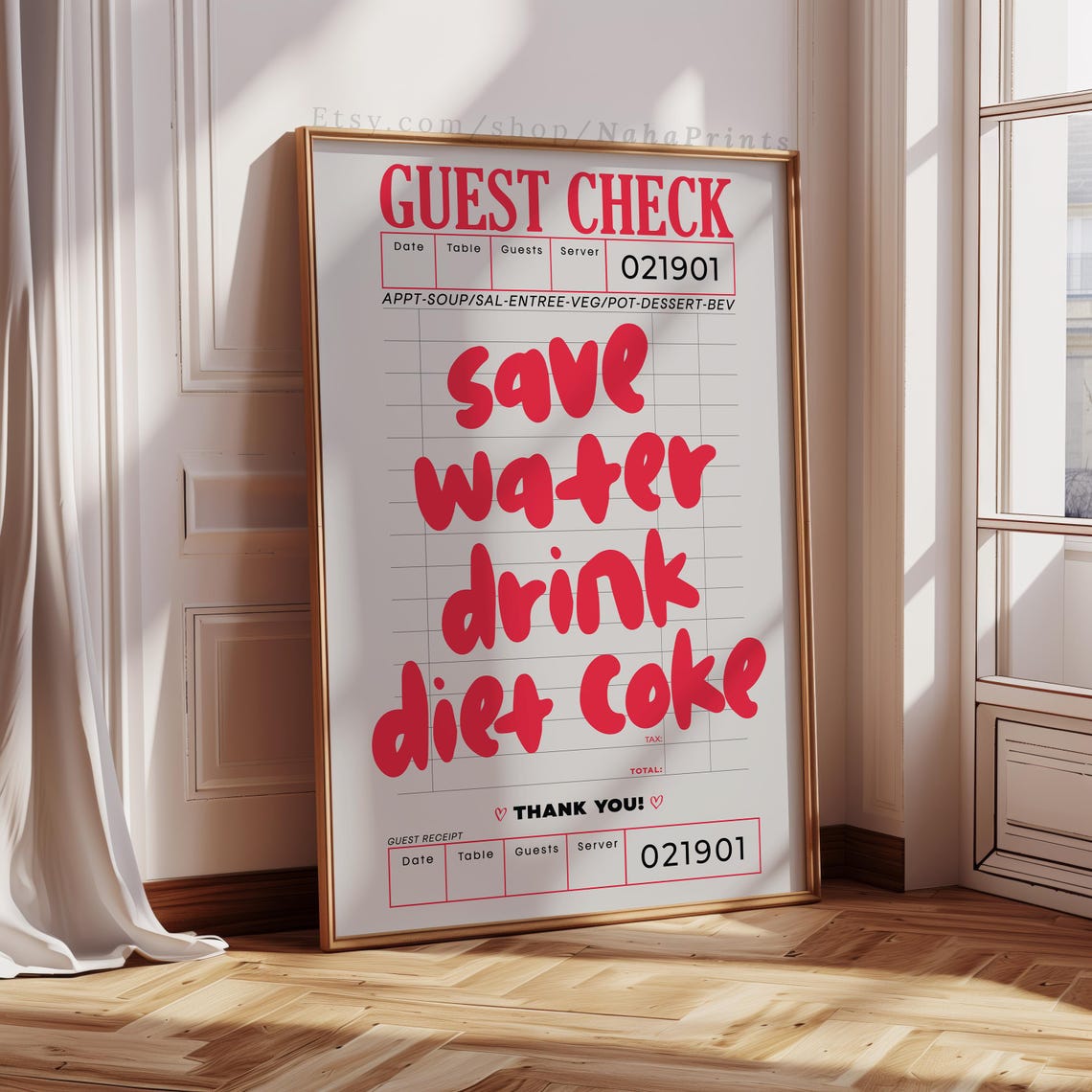 Funny Save Water Drink Diet Coke Retro Guest Check Red Poster