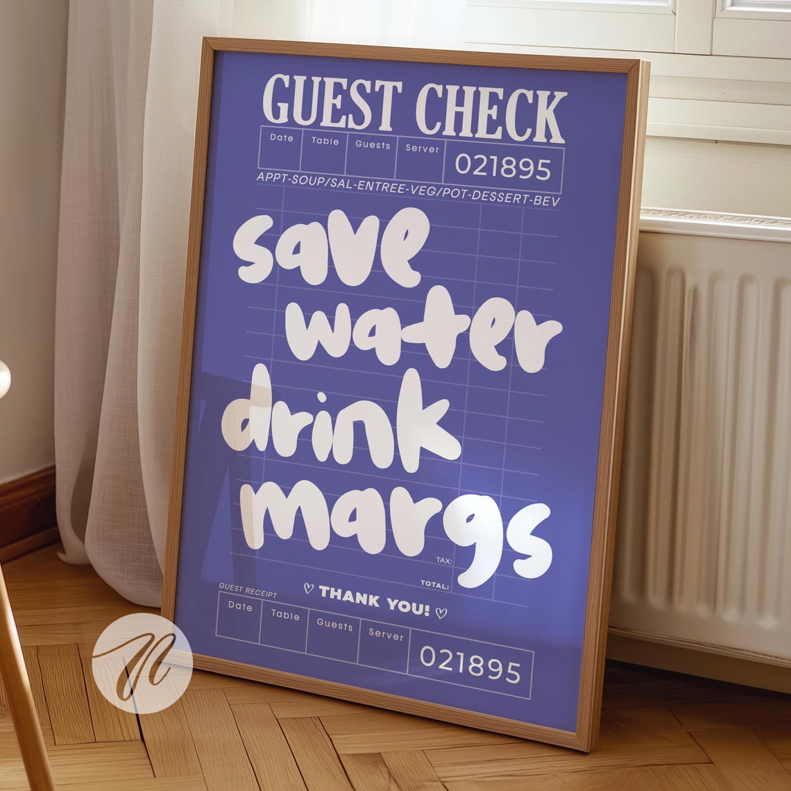 Save Water Drink Margs Purple Guest Check Bar Cart Fun Poster