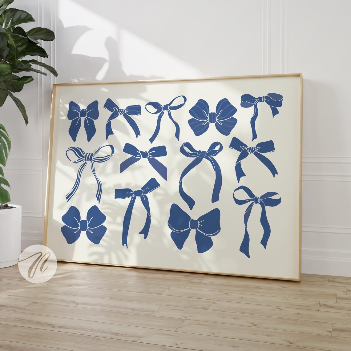 Navy Blue Bows Print, Preppy Coastal Decor
