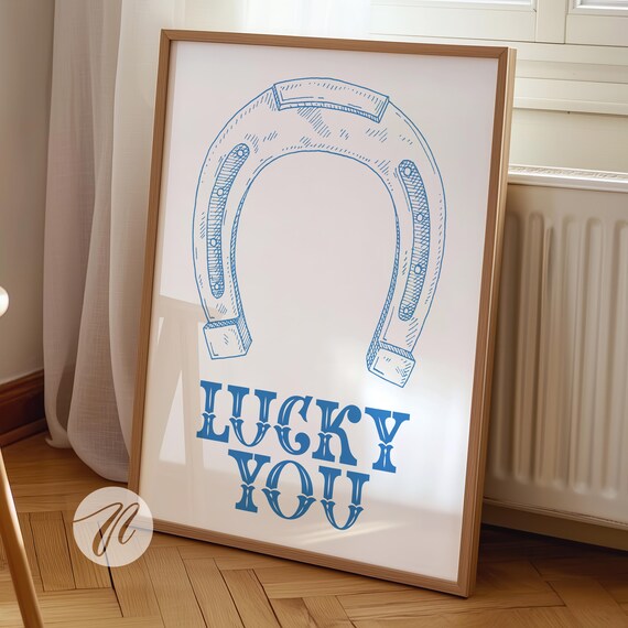 Lucky You Horseshoe Poster, Navy Coastal Cowgirl