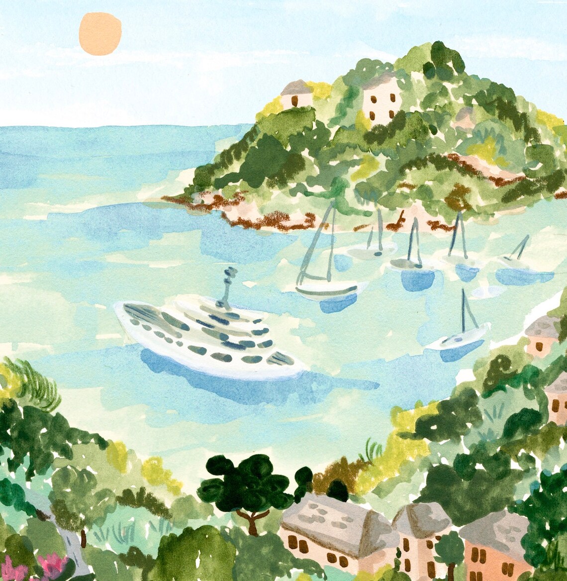 Portofino Travel Poster, Tropical Ocean Watercolor - Image 4