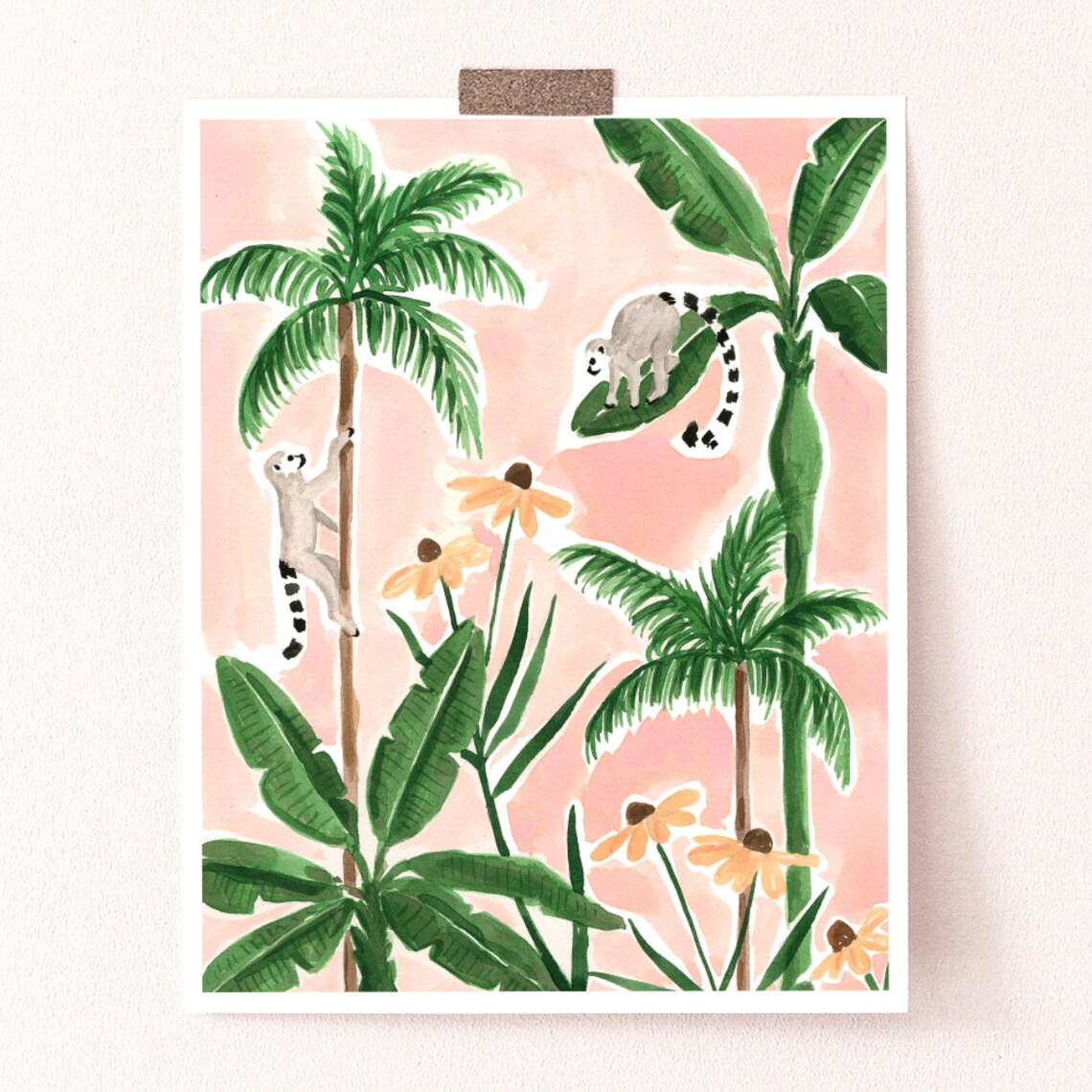 Leaping Lemurs Art Print, Jungle Animal Illustration - Image 3