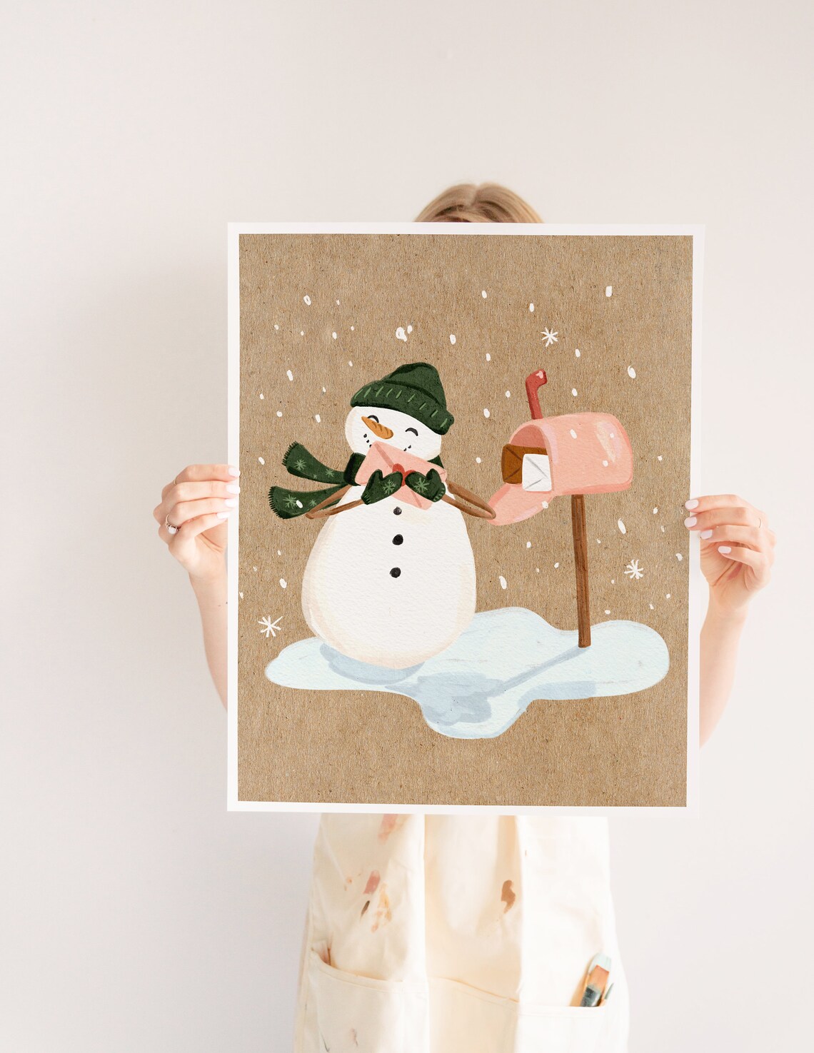 Snowman Holiday Christmas Watercolor Art Print - Image 3