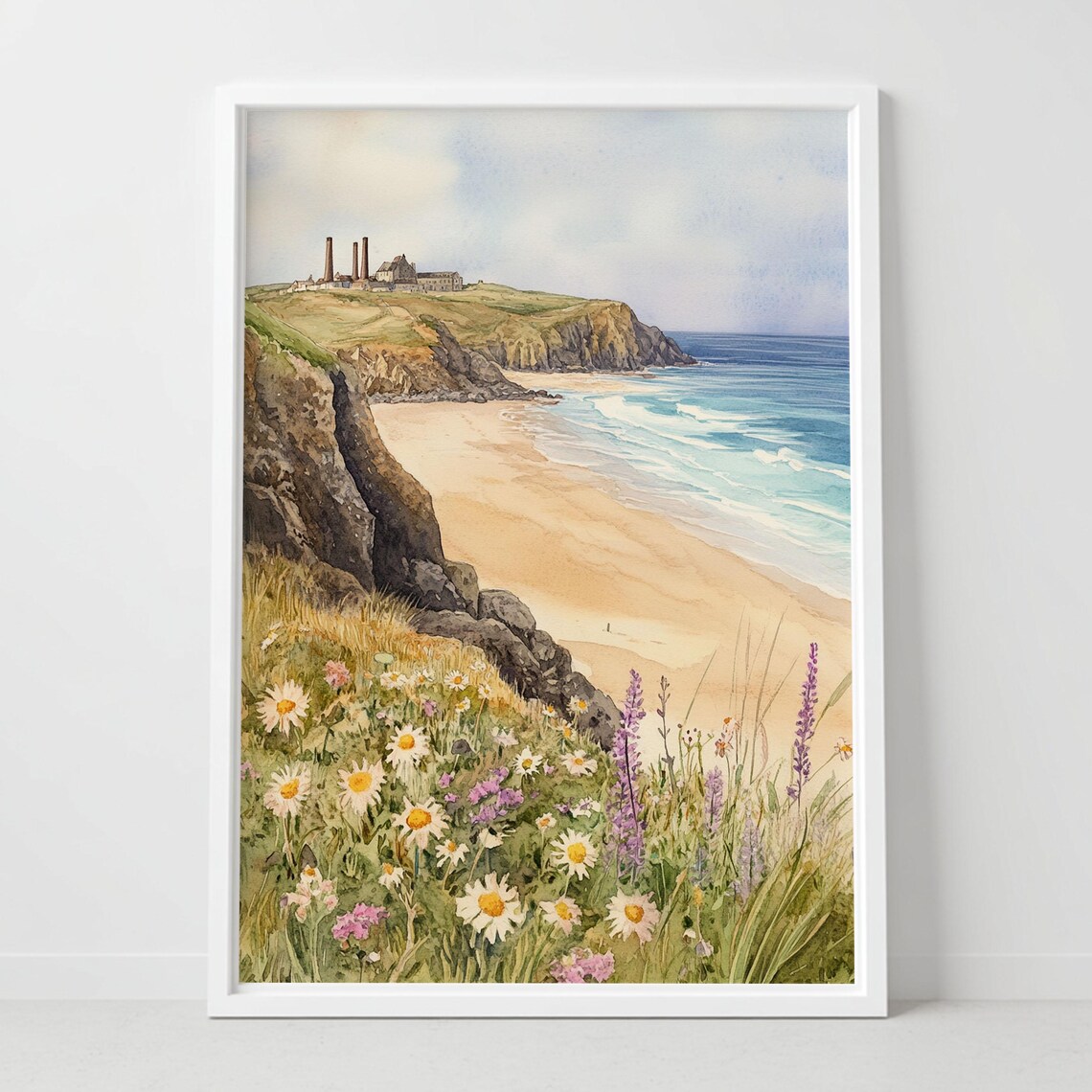 Porthtowan Cornwall Beach Cliff Wildflower Coast Tin Mine Poster