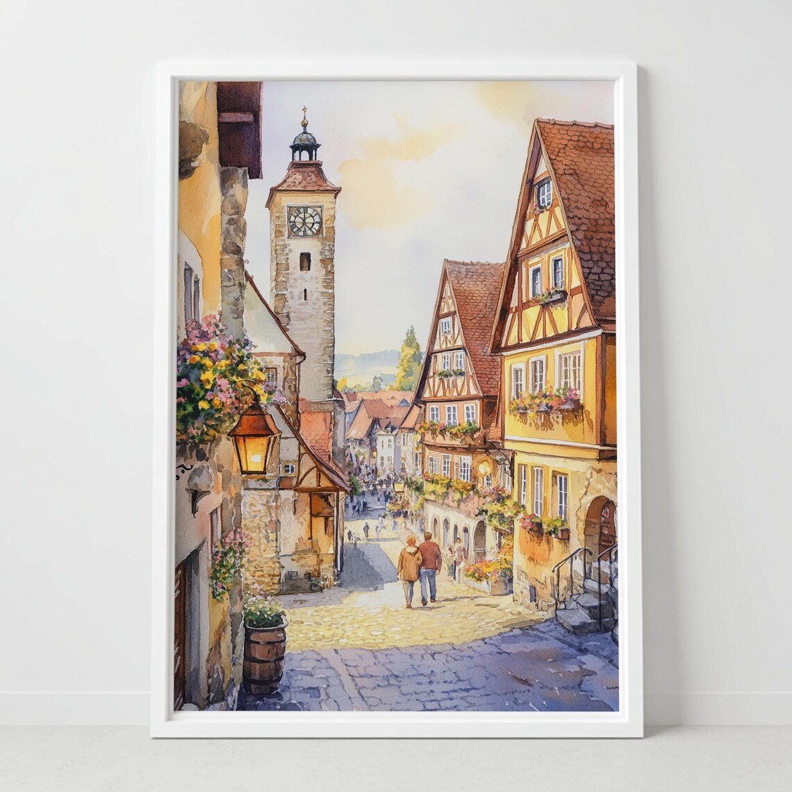 Rothenburg Germany Medieval Street Half Timbered Houses Tower Poster