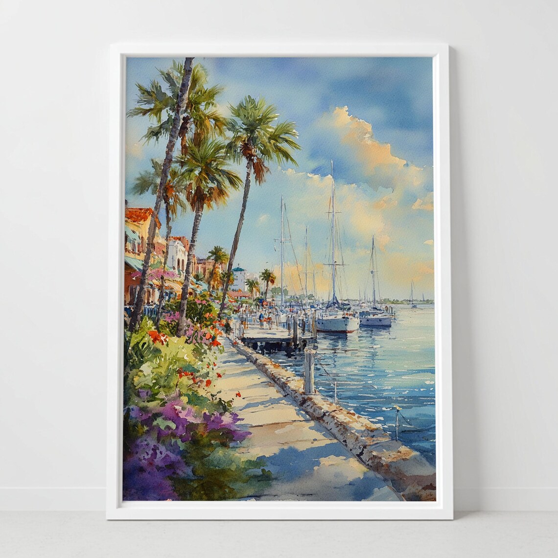 St Petersburg Florida Marina Watercolor Sailboat Scene Poster